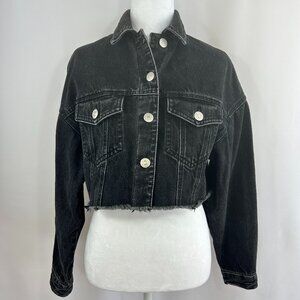 Zara Streetwear Black Washed Cropped Denim Jacket - XS